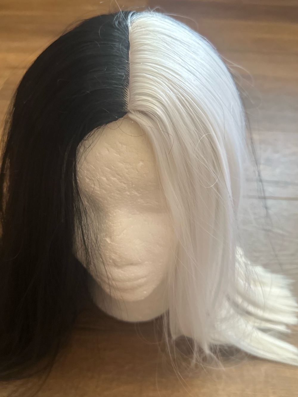Black & White Split-Color Women's Synthetic Wig